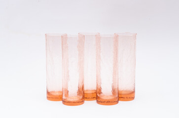 Mid-century modern ice glass, crackled glass drink glasses isolated
