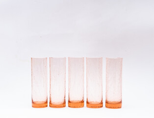 Mid-century modern ice glass, crackled glass drink glasses isolated
