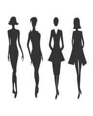 Fashion vector girls dark grey silhouette set