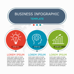 Business infographic Vector with 3 steps.Used for presentation,information,education,connection,marketing, project,strategy,technology,learn,brainstorm,creative,growth,abstract,stairs,idea,text,work.