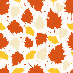 Modern seamless pattern with autumn orange leaves. Autumn background with leaves.