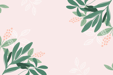 Modern botanical background design in pink colors with space for text.Floral banner template.