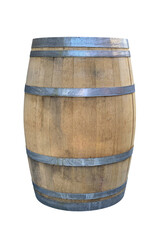 yellow wooden barrel isolated on white background