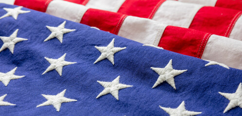 Fototapeta premium USA flag, US of America sign symbol background, closeup view