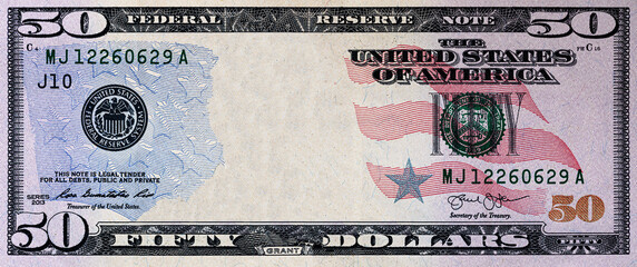 U.S. 50 dollar with empty middle area