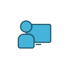 Man working on computer vector icon symbol working isolated on white background