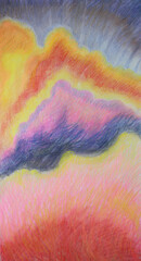 Sunset sky and colored clouds in the sun hand drawn pastel illustration.