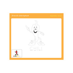 Simple educational draw and coloring game for kids. Illustration of funny Chili.