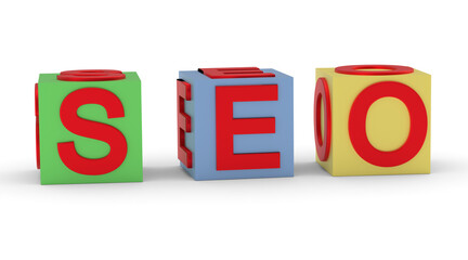 Multi-colored cubes with the word SEO isolated on white