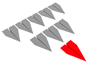 Leadership and business concept. Paper planes