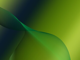 Abstract illustration of the movement of waves of several colors in a green gradient background
