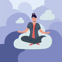 elegant business woman in lotus position on the cloud