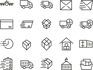 Related Set Delivery Thin Line Icons. High Quality Pictograms of Logistics.