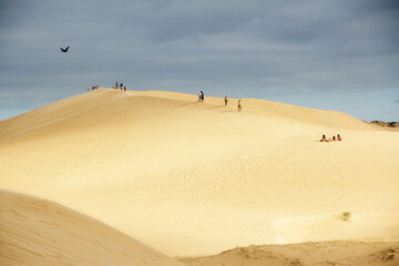 Fototapeta na wymiar People climbing sand dunes