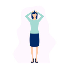 Fototapeta premium Unhappy young woman with problem. Bad mood, stress and depression vector illustration isolated on white