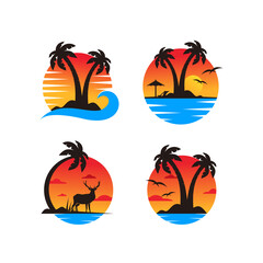 Palm tree on a beach logo template