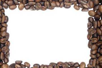 Roasted Coffee Beans background texture isolated on white background with copy space for text