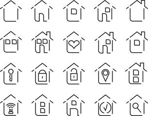 Obraz premium Set of home icons in modern thin line style. High quality black outline house symbols for web site design and mobile apps. Simple home pictograms on a white background.