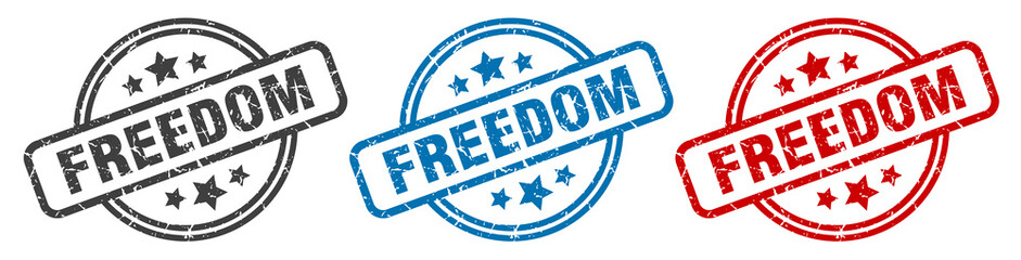 freedom stamp. freedom round isolated sign. freedom label set