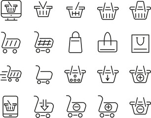 Set of Shopping Cart Icons. Collection of Web Icons for Online Store, from Various Cart Icons in Various Shapes. Premium Quality