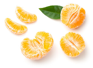 Peeled Mandarin Oranges Isolated On White Background