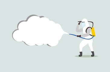 Medical staff or health workers spray disinfectant fluids in the surrounding environment to prevent transmission of the corona virus (COVID-19)