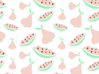 vector seamless pattern with watermelons and pears in pastel colors for fabrics, paper, invitations, greeting cards, business card, textile