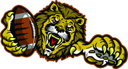 lions football team mascot holding ball in claw for school, college or league © EarlFergusonClipart