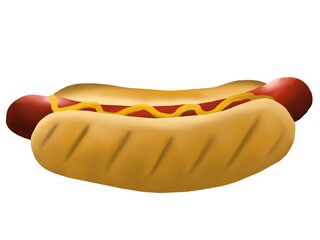 Hot dog with ketchup. Vector illustration hotdog. Hotdog drawing