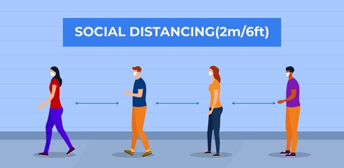 Social Distancing for coronavirus covid-19 outbreak pandemic, people use mask new normal. vector illustration