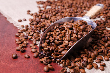 Roasted coffee beans.