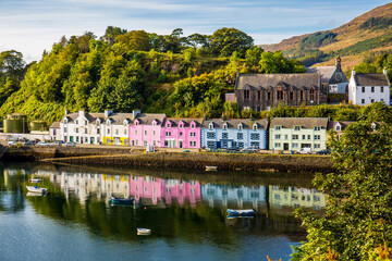 Fototapeta premium Landscape of the Portree, capital and largest town on The Isle of Skye, Scotland, UK.