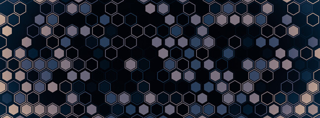 Futuristic tech illustration with hexagonal elements. Abstract hexagon background. 