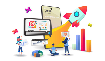 Shopping Online on Mobile Application Concept Digital vector.3d vector illustration.