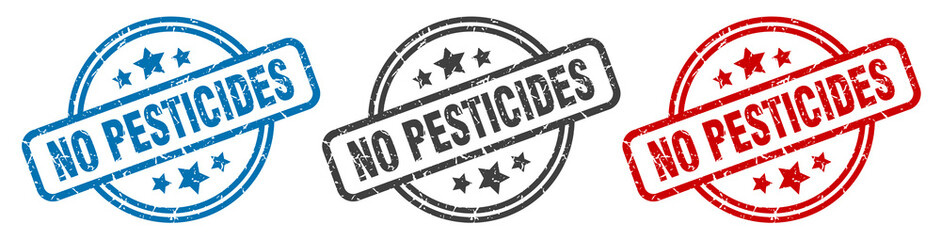 no pesticides stamp. no pesticides round isolated sign. no pesticides label set