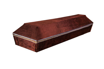 Coffin made of wood. Isolated on a white background.