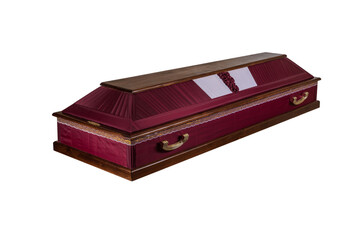 Coffin made of wood. Isolated on a white background.