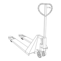 Hand pallet jack lift. Manual forklift. Logistics shipping concept. Wireframe low poly mesh vector illustration.