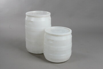 Plastic white food barrel, container, for liquids, on a white background, online store