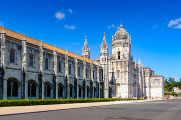 Fototapeta na wymiar It's Jeronimos Monastery or Hieronymites Monastery in Lisbon, Portugal. It a UNESCO World Heritage site