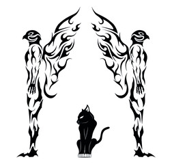 double ancient sacred bird horus and black cat