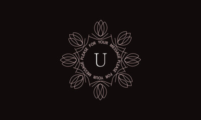 Elegant calligraphic ornament with the letter U. Monogram in brown. Business sign is identical for a boutique, jewelry, restaurant, cafe, hotel, labels.