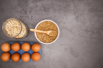 Baking healthy and organic groceries on the kitchen table 