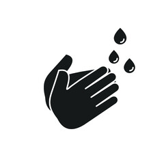 Hands washing with soap foam and water drops black isolated vector icon.