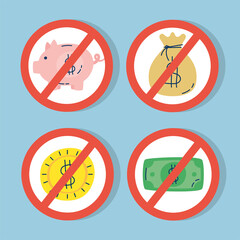 money icons with denied symbol