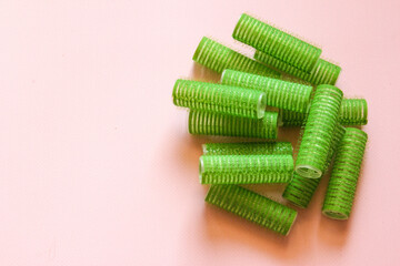 Hair culers on the pink backround. Green culers for hairdress.