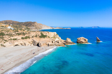 The beach of Triopetra with turquoise sea in Southern Crete, Greece