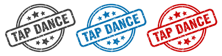 tap dance stamp. tap dance round isolated sign. tap dance label set