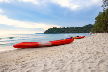 Canoes on the beach. Beautiful beach and travel summer holiday concept.