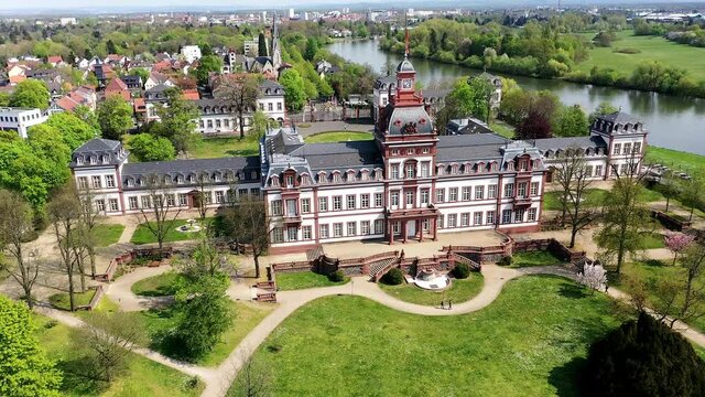 Aerial view, flight at Philippsruhe Castle, Hanau, Hesse, Germany